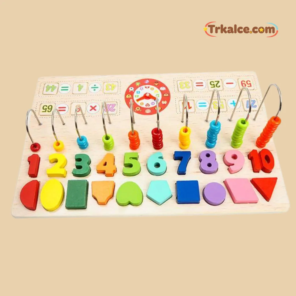 Дрвен Сет  4 вo 1 – Броеви, Саат, Форми и Математика