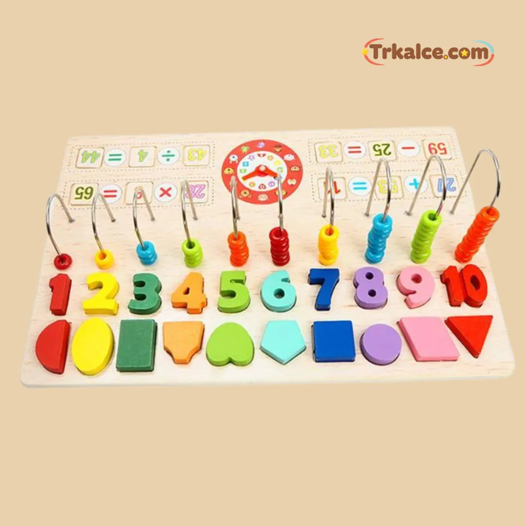 Дрвен Сет  4 вo 1 – Броеви, Саат, Форми и Математика