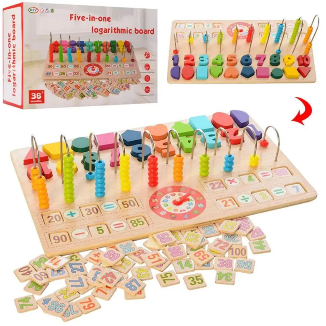 Дрвен Сет  4 вo 1 – Броеви, Саат, Форми и Математика