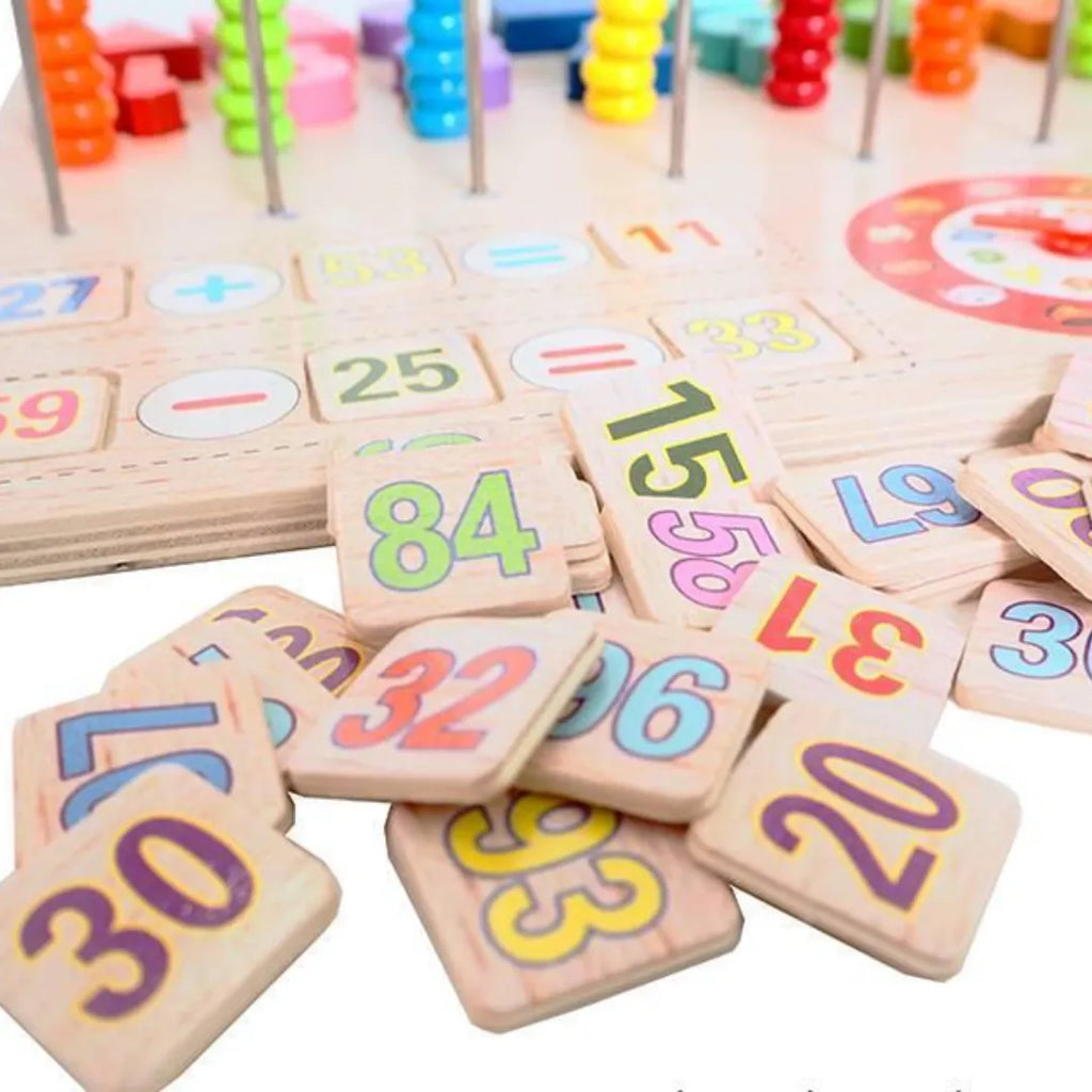 Дрвен Сет  4 вo 1 – Броеви, Саат, Форми и Математика