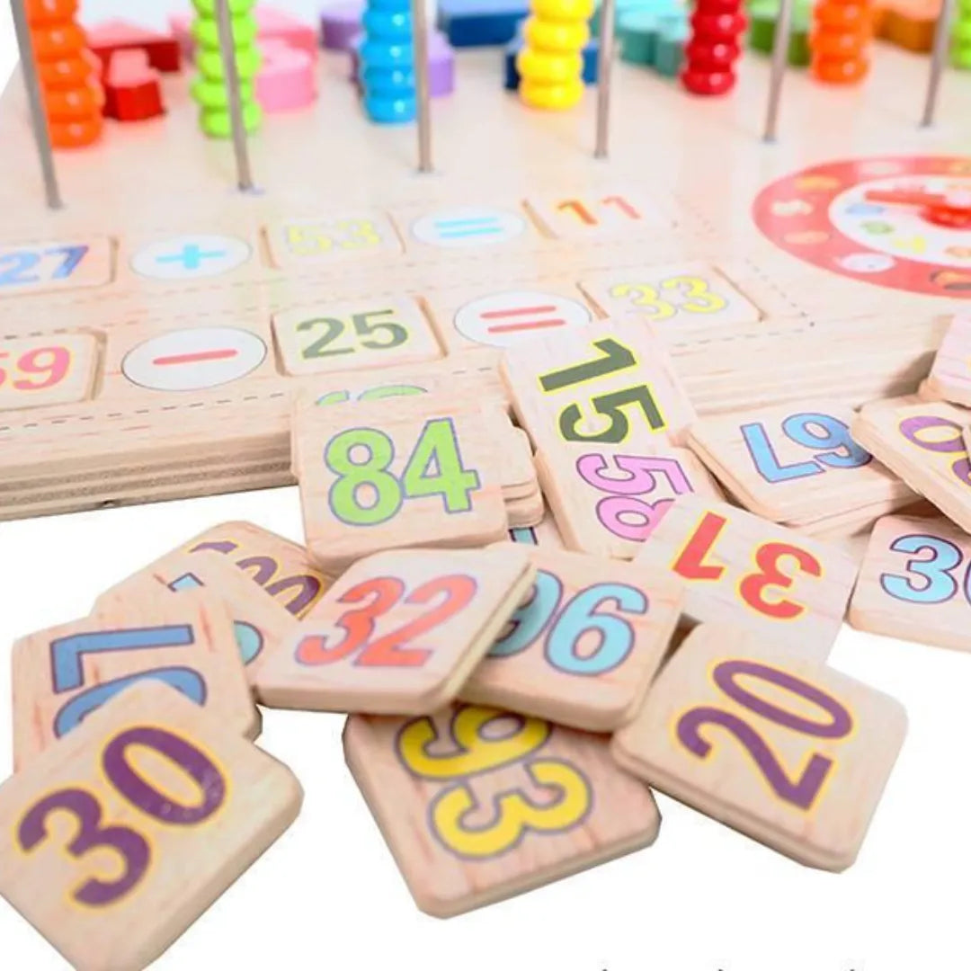 Дрвен Сет  4 вo 1 – Броеви, Саат, Форми и Математика