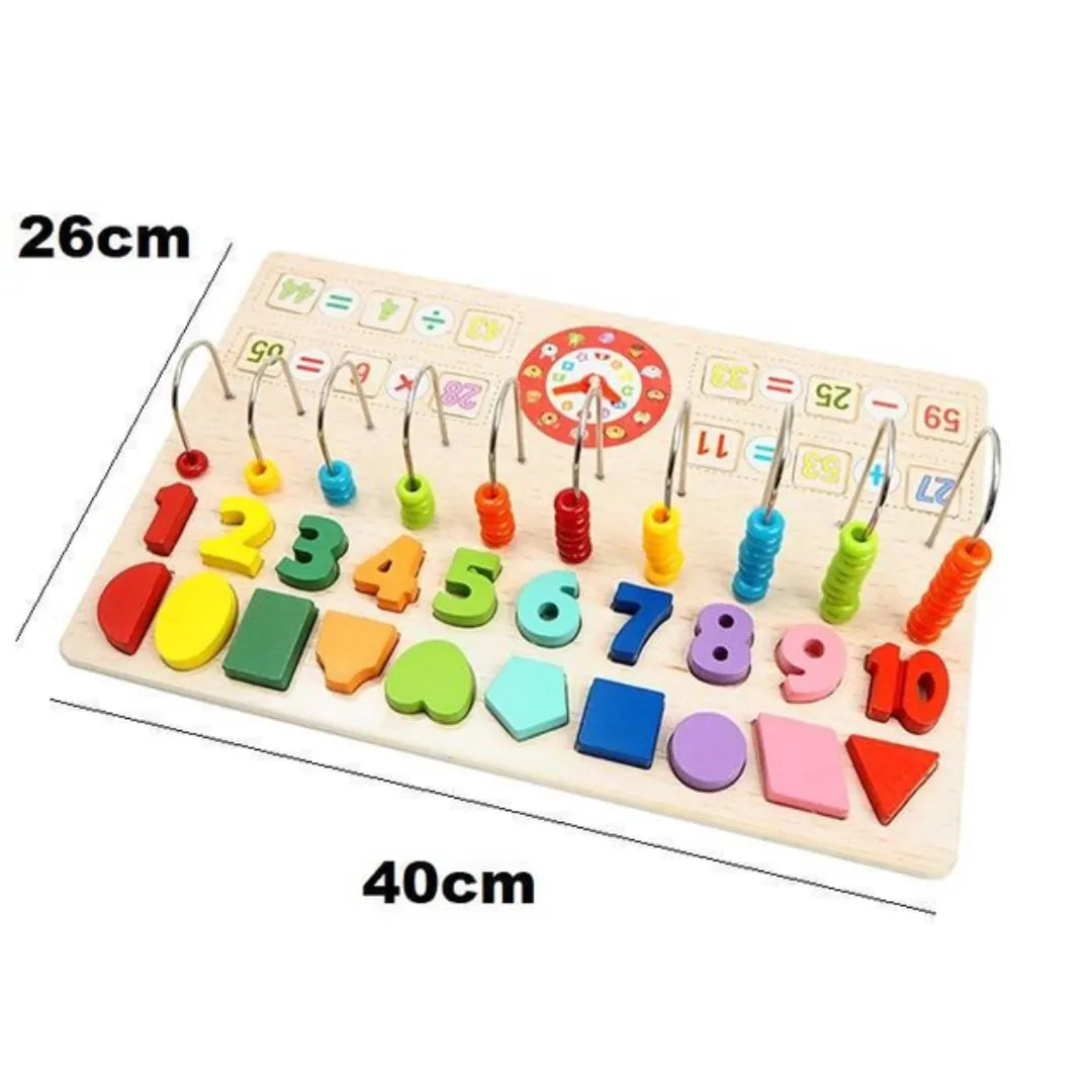 Дрвен Сет  4 вo 1 – Броеви, Саат, Форми и Математика